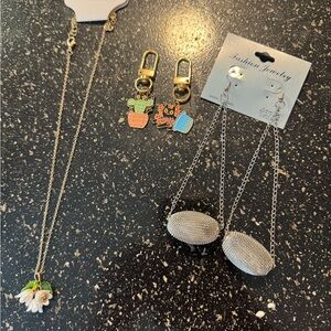 Source Unknown Floral Pendant Necklace and Silver Drop Earrings